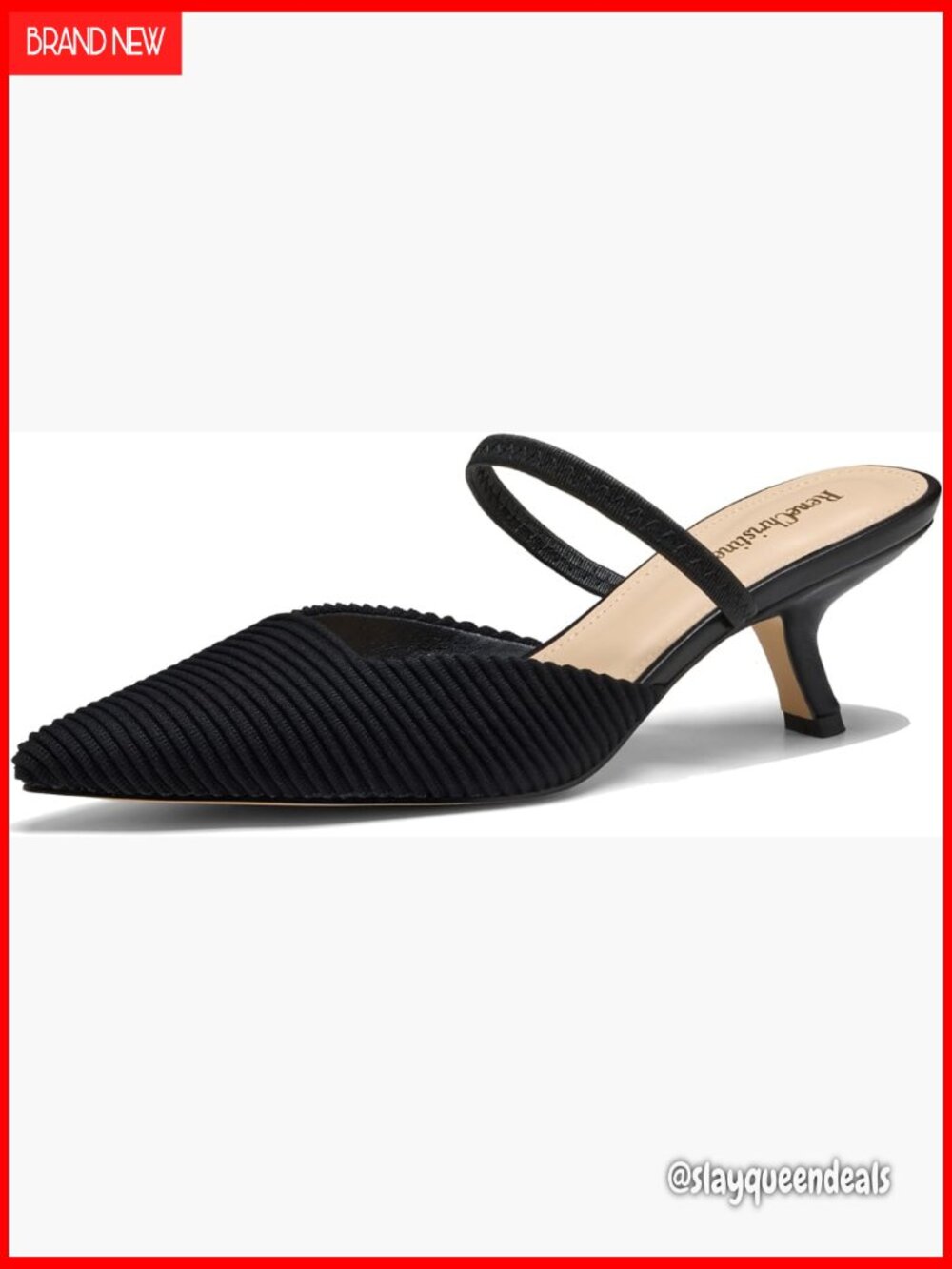 Kitten Heel Slingback Pumps with Elastic Strap 2.36" Heel Mules Dress Shoes